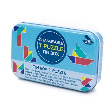 Puzzle en bois présenté dans une boîte en métal. Comprend un livret avec 48 défis. Bleu clair 3