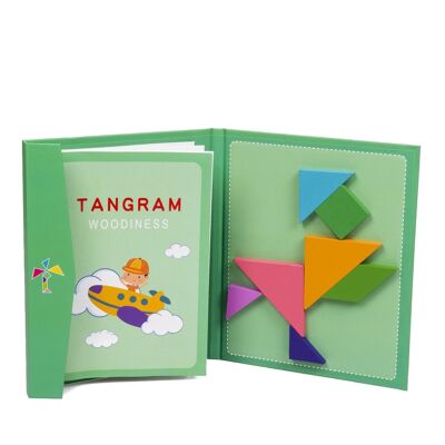 Magnetisches Macarone-Tangram-Buch. Enthält mehrere Herausforderungen. Aquamaringrün