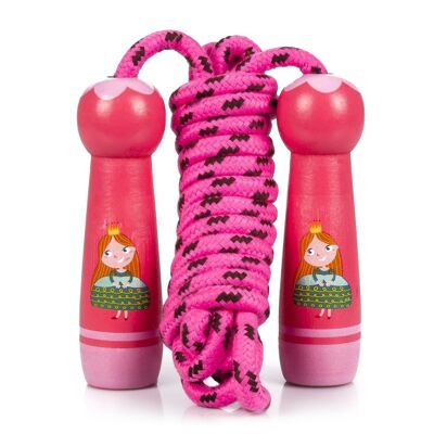 Children's wooden jump rope with a nice jumping princess design. 300cm rope. Pink