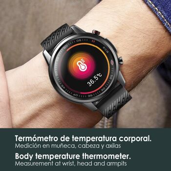Smartwatch F800 avec traitement au laser sanguin, thermomètre corporel, moniteur cardiaque et O2 sanguin. 5 modes sportifs. Le noir 3
