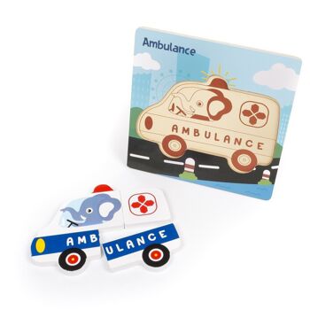 Puzzle en bois pour enfants, 4 pièces. Conception d'ambulances. Blanc 2