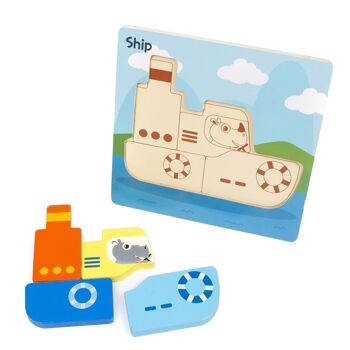 Puzzle en bois pour enfants, 4 pièces. Conception de bateaux. Bleu 2