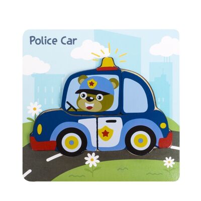 Wooden puzzle for children, 4 pieces. Police car design. Dark blue