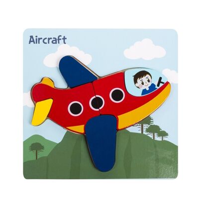 Puzle de madera para niños, de 6 piezas. Diseño avión. Rojo