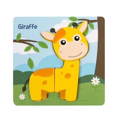 Puzle de madera para niños, de 3 piezas. Diseño jirafa. Amarillo