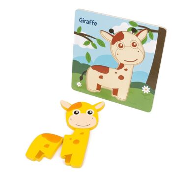 Puzzle en bois pour enfants, 3 pièces. Conception de girafe. Jaune 2