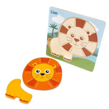 Puzzle en bois pour enfants, 3 pièces. Conception de lions. Orange 2