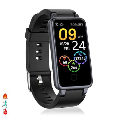 C2 Plus smart bracelet with heart rate monitor, blood pressure and notifications. Black