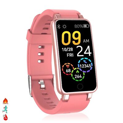 C2 Plus smart bracelet with heart rate monitor, blood pressure and notifications. Light pink