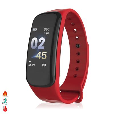 X1 smart bracelet with heart rate monitor, blood pressure and notifications. Red
