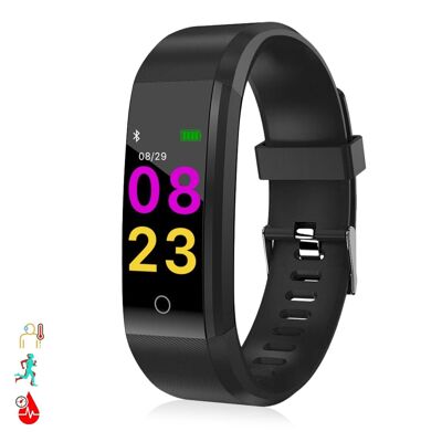 ID115 Plus Smart-Armband mit Thermometer, Pulsmesser, Blutdruck und Sauerstoff. Schwarz