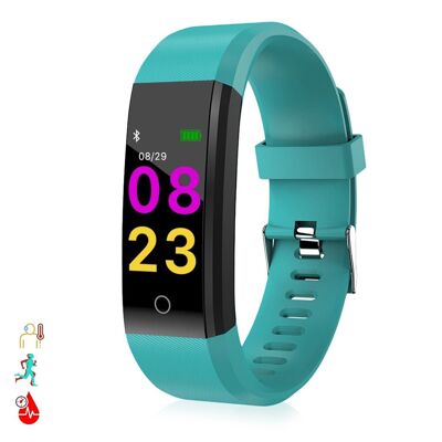 ID115 Plus smart bracelet with thermometer, heart rate monitor, blood pressure and oxygen. Aquamarine Green