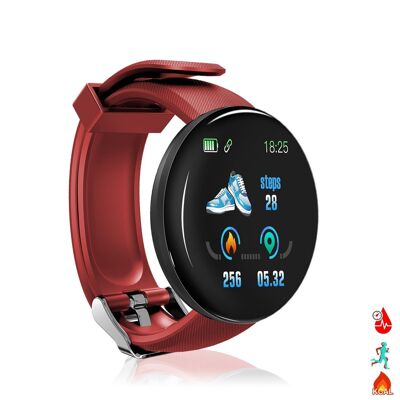 D18 smart bracelet with notifications, heart rate monitor, blood O2, pulse and multisport mode Red