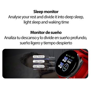 Bracelet intelligent D18 avec notifications, moniteur de fréquence cardiaque, O2 sanguin, pouls et mode multisport Rouge 4