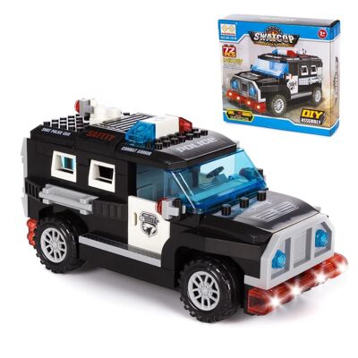 SWAT police assault vehicle, with lights and sound effects. To build, 72 pieces. Automatic 360° operating mode. Black
