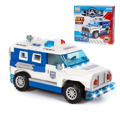 Police assault vehicle, with lights and sound effects. To build, 72 pieces. Automatic 360° operating mode. Blue