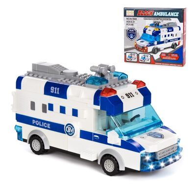 Police van with lights and sound effects. To build, 48 pieces. Automatic 360° operating mode. Blue