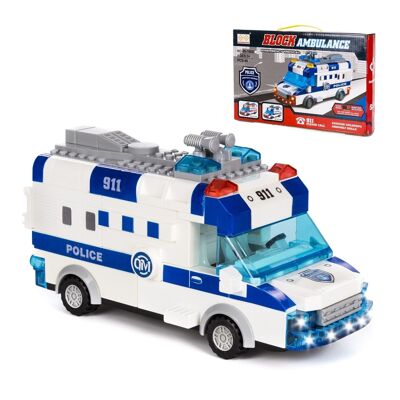 Police van with lights and sound effects. To build, 48 pieces. Automatic 360° operating mode. White