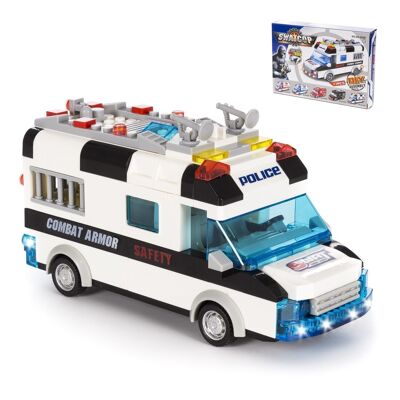 SWAT police van with lights and sound effects. To build, 77 pieces. Inertial recoil operation. White