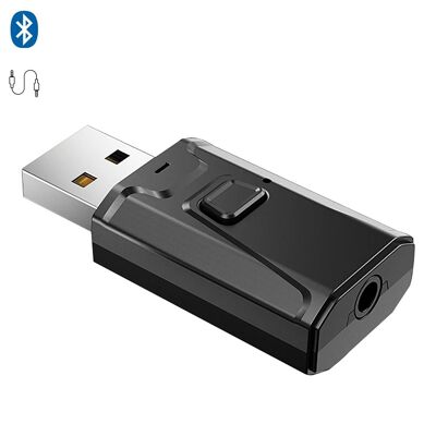 Bluetooth transmitter and receiver with USB power and minijack connection. Black