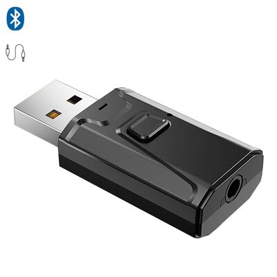 Émetteur et récepteur Bluetooth avec alimentation USB et connexion minijack. Le noir