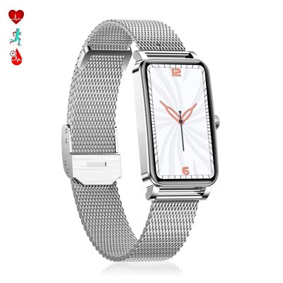 Women's special sports smartwatch ZX19. 12 sports modes, heart rate monitor, blood O2 and blood pressure. Silver