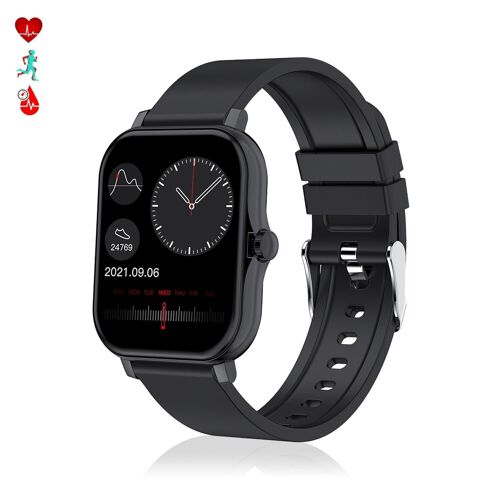 Smartwatch H30 con monitor de tensión y O2 en sangre, corona lateral funcional, notificaciones de aplicaciones. Negro