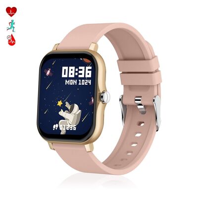 H30 smartwatch with blood pressure and O2 monitor, functional lateral crown, application notifications. Pink gold