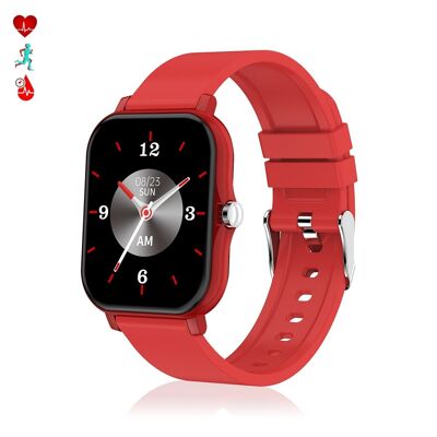 H30 smartwatch with blood pressure and O2 monitor, functional lateral crown, application notifications. Red