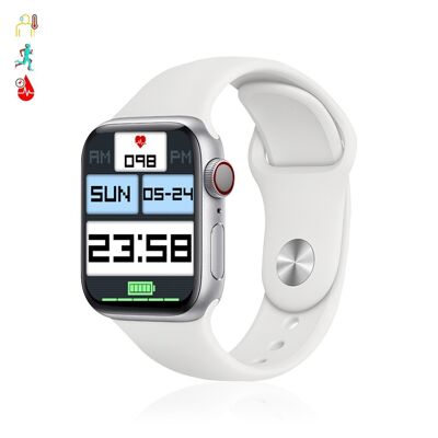 X8 Max smartwatch with dialer and Bluetooth calls, body thermometer, heart rate monitor and blood pressure monitor. White