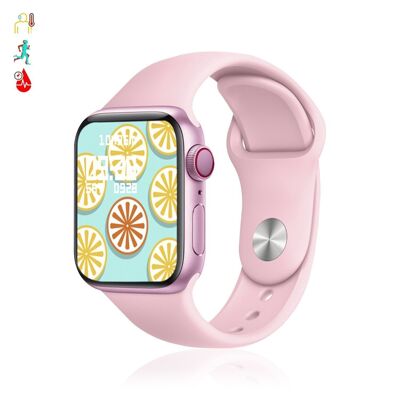X8 Max smartwatch with dialer and Bluetooth calls, body thermometer, heart rate monitor and blood pressure monitor. Pink