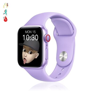 Smartwatch X8 Max con marcador y llamadas Bluetooth, termómetro corporal, monitor cardiaco y de tensión. Violeta