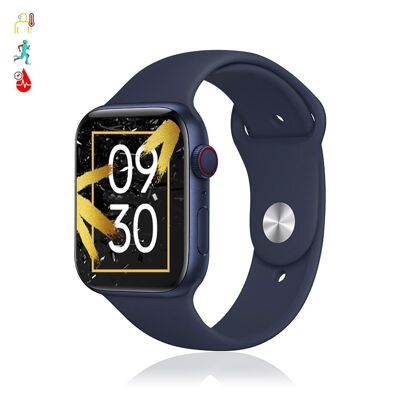 X8 Max smartwatch with dialer and Bluetooth calls, body thermometer, heart rate monitor and blood pressure monitor. Dark blue