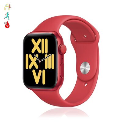 X8 Max smartwatch with dialer and Bluetooth calls, body thermometer, heart rate monitor and blood pressure monitor. Red