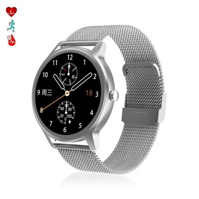 DT56 smartwatch with steel strap. Blood pressure and oxygen monitor. Various sports modes. Notifications for iOS and Android. Silver