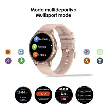 Montre connectée DT56 avec bracelet en acier. Tensiomètre et moniteur d'oxygène. Divers modes sportifs. Notifications pour iOS et Android. Argent 2