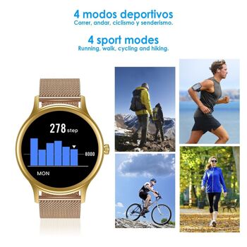 Montre connectée DT66 avec bracelet en acier. Tensiomètre et moniteur d'oxygène. Divers modes sportifs. Notifications pour iOS et Android. Le noir 3