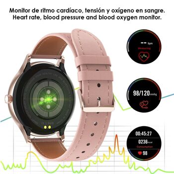 Montre connectée DT66 avec bracelet en acier. Tensiomètre et moniteur d'oxygène. Divers modes sportifs. Notifications pour iOS et Android. Or rose 2