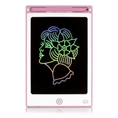 8.5 inch portable LCD drawing and writing tablet. Multi-color display. Erase lock. Light pink