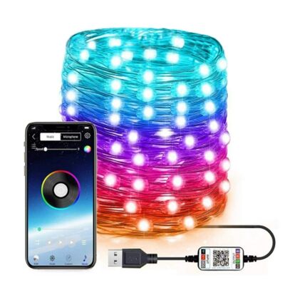 Striscia led RGB muiticolor da 5 metri con telecomando contro app. Multicolore