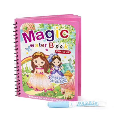 Coloring book to the water design princesses. Magic paint for children, reusable. Draw and paint without staining. Includes water marker. Light pink