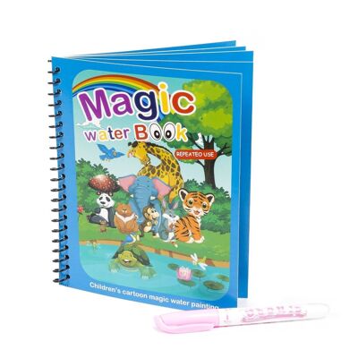 Water coloring book animals design. Magic paint for children, reusable. Draw and paint without staining. Includes water marker. Light Blue