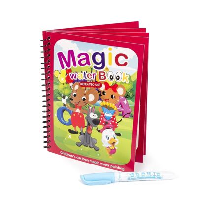 Little mice design water coloring book. Magic paint for children, reusable. Draw and paint without staining. Includes water marker. Dark red