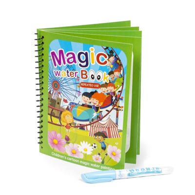 Coloring book to water amusement park design. Magic paint for children, reusable. Draw and paint without staining. Includes water marker. Aquamarine Green