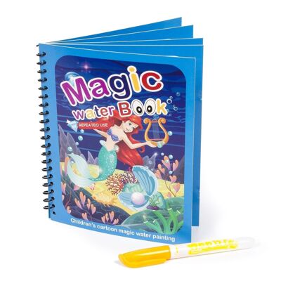 Libro para colorear al agua diseño sirena. Pintura mágica para niños, reutilizable. Dibuja y pinta sin manchar. Incluye rotulador de agua. Azul Océano