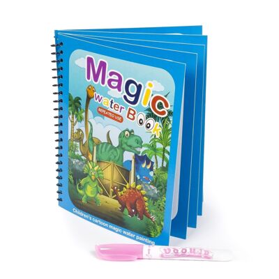 Dinosaurier-Design-Wassermalbuch. Zauberfarbe für Kinder, wiederverwendbar. Zeichnen und malen Sie ohne Flecken. Inklusive Wassermarker. Cowboy-Blau