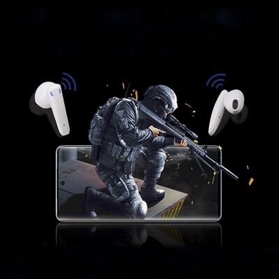 Mini 08 TWS Bluetooth 5.2 earphones. Charging base with screen. White