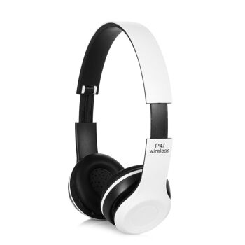 Casque P47 Bluetooth 5.0 + EDR avec radio FM intégrée et lecteur Micro SD. Blanc 1