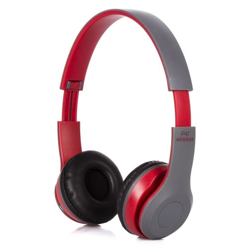 Cascos auriculares P47 Bluetooth 5.0 +EDR con radio FM incorporada y lector de Micro SD. Rojo