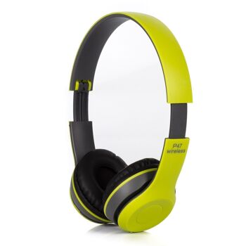 Casque P47 Bluetooth 5.0 + EDR avec radio FM intégrée et lecteur Micro SD. Vert clair 1